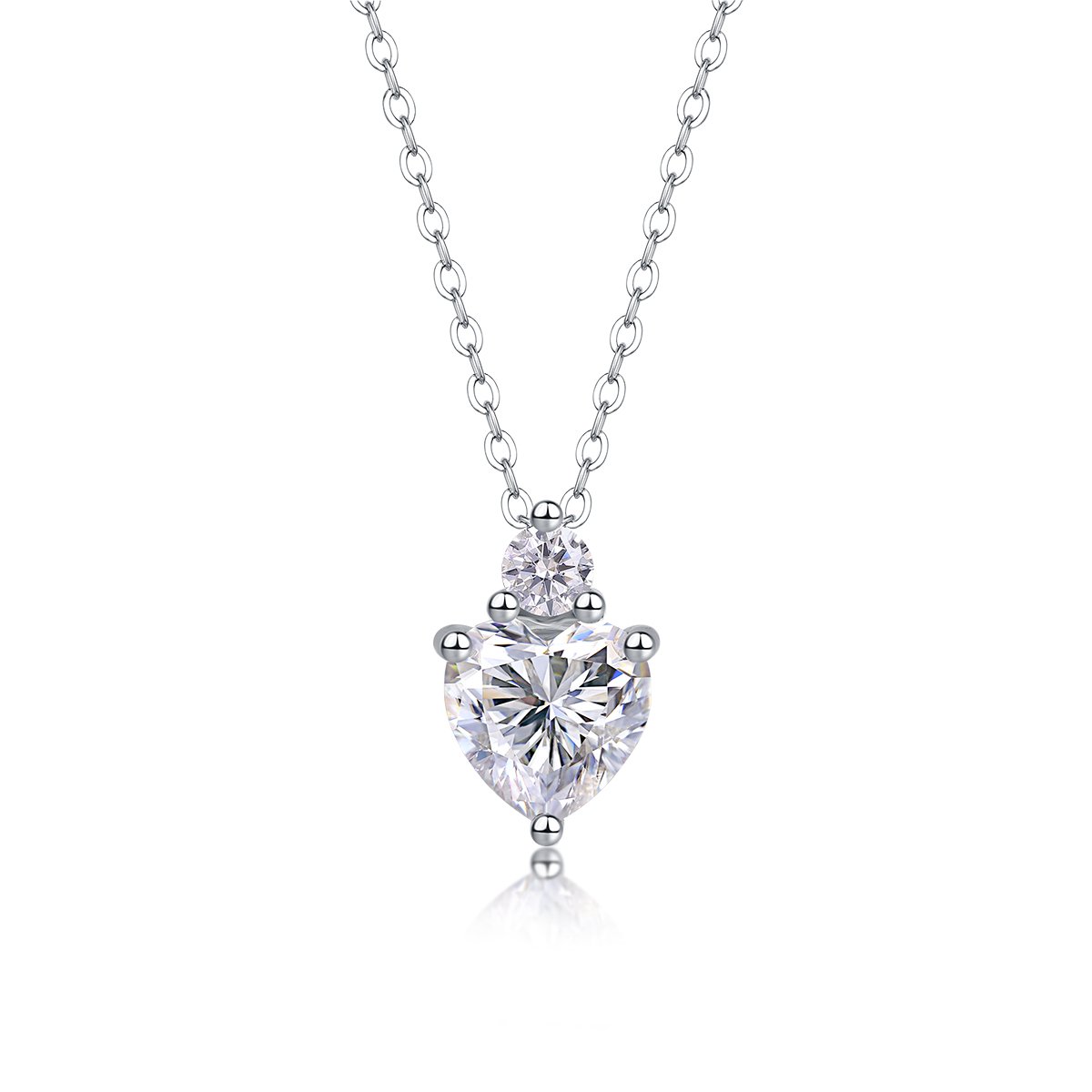 8mm Heart-Cut Moissanite Pendant Necklace in White Gold-Plated Silver