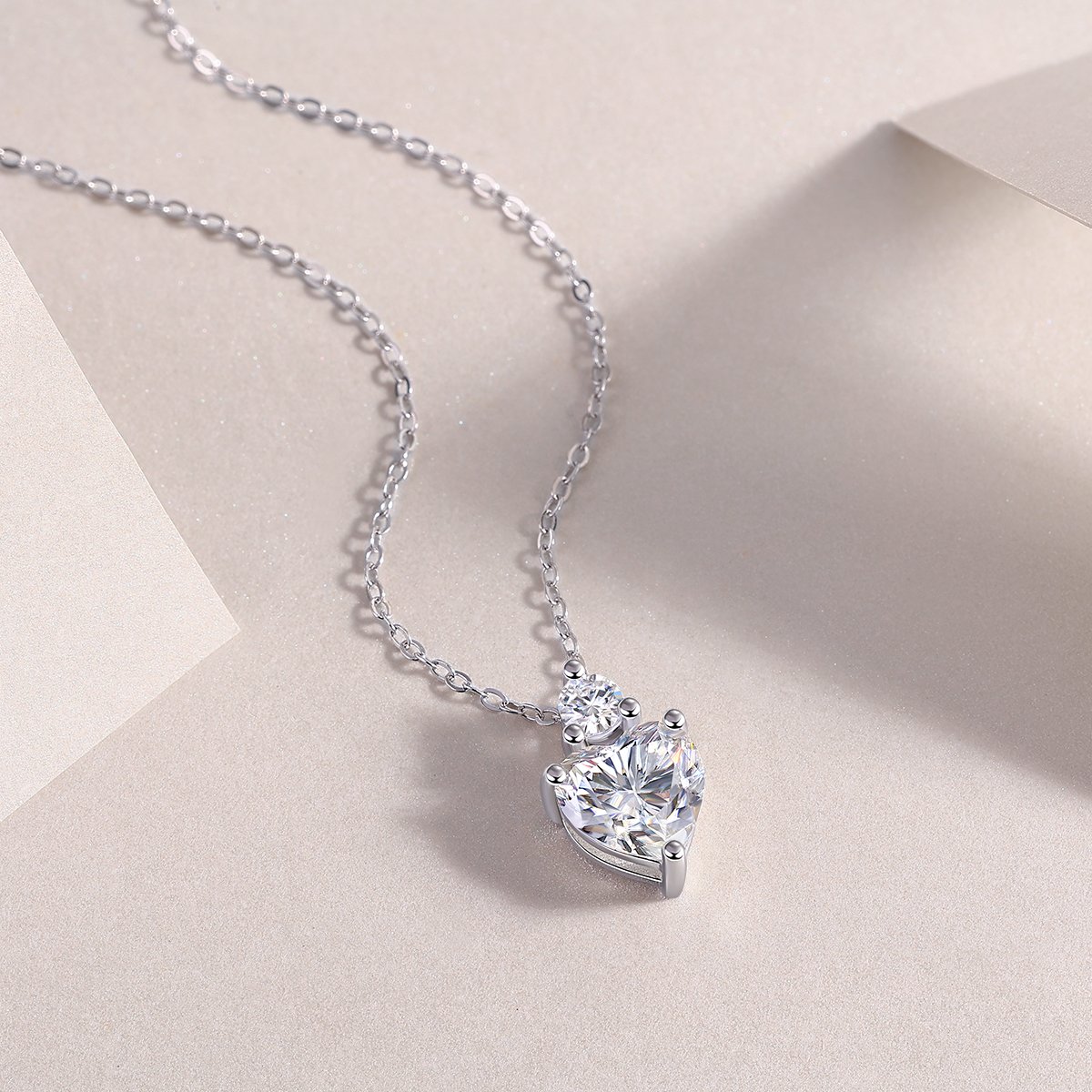 8mm Heart-Cut Moissanite Pendant Necklace in White Gold-Plated Silver - Image 3
