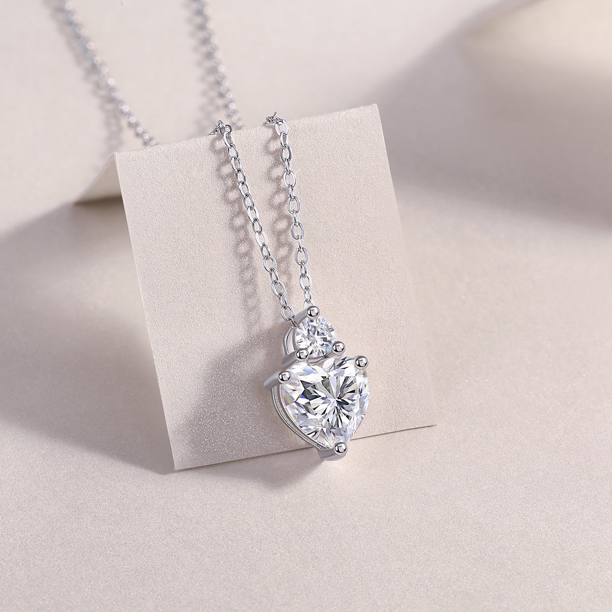 8mm Heart-Cut Moissanite Pendant Necklace in White Gold-Plated Silver - Image 4
