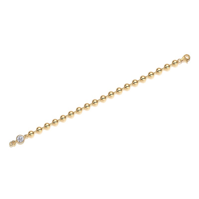 Gold Beaded Solitaire Moissanite Bracelet | 18K Gold-Plated 925 Silver Ball Chain - alternate view
