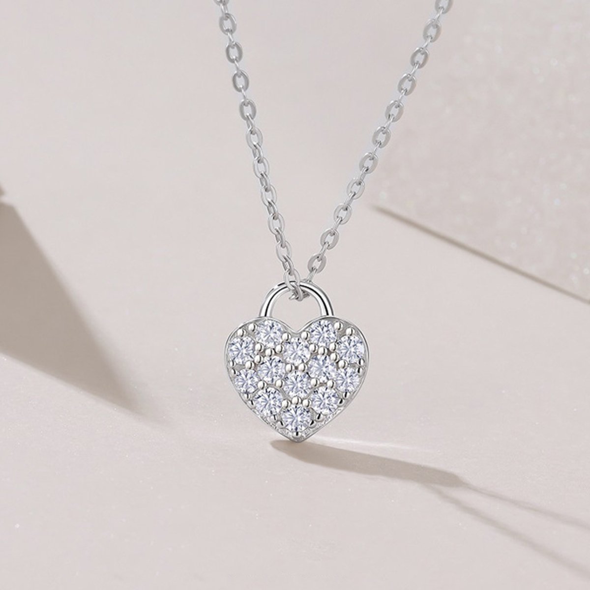 Pavé Moissanite Heart Lock Necklace | Round-Cut Padlock Pendant in 925 Sterling Silver - Image 2