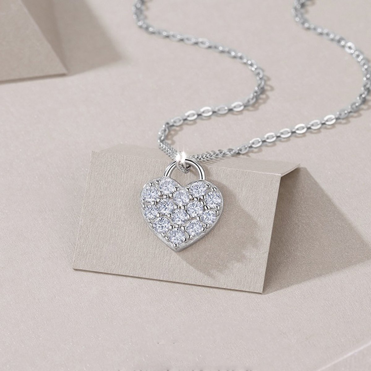 Pavé Moissanite Heart Lock Necklace | Round-Cut Padlock Pendant in 925 Sterling Silver - Image 3
