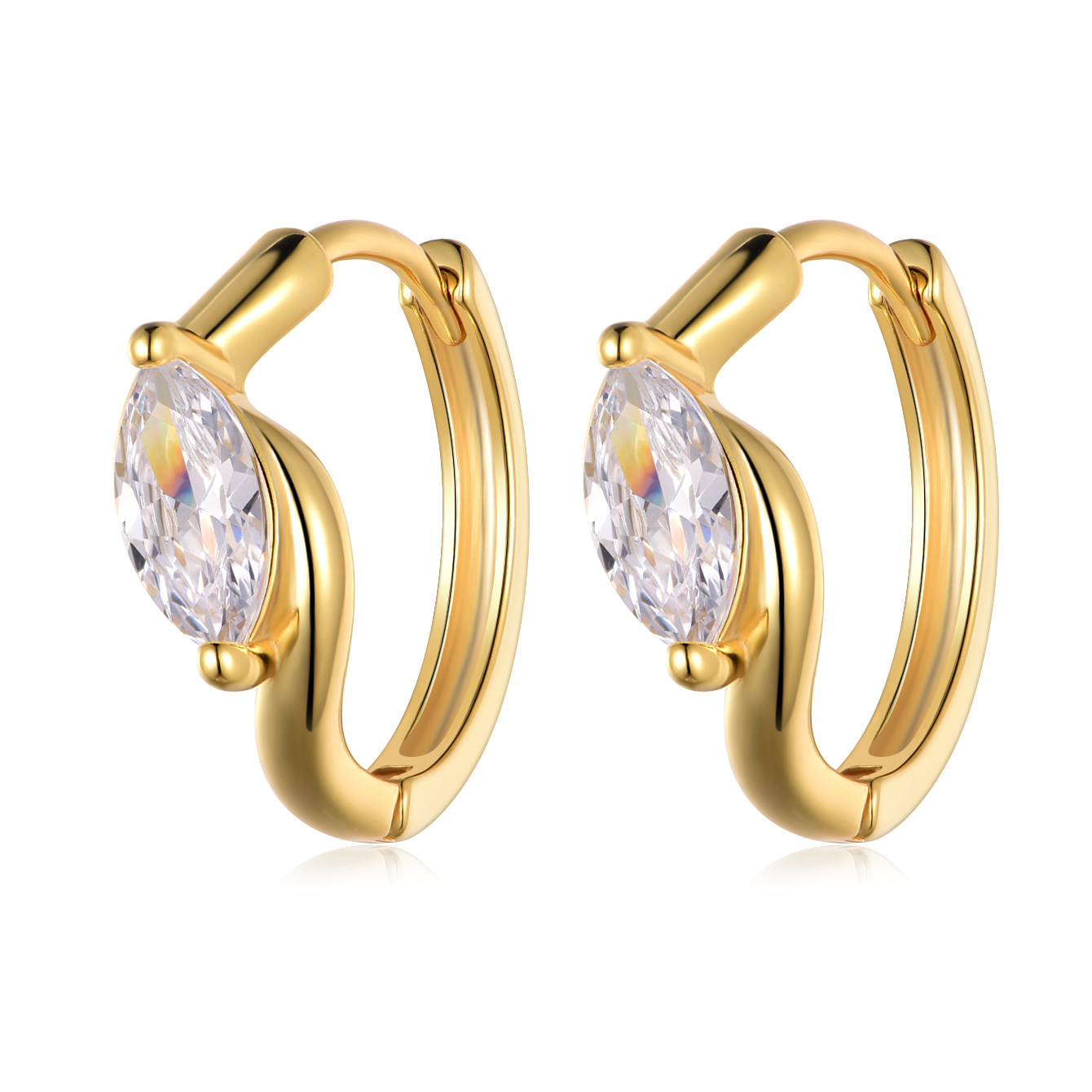 Marquise Moissanite Huggie Hoop Earrings | 18K Gold Plated 925 Silver