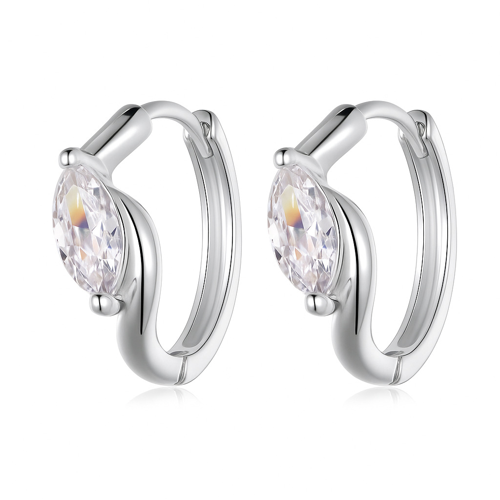 Marquise Moissanite Huggie Hoop Earrings | 18K Gold Plated 925 Silver - Image 2