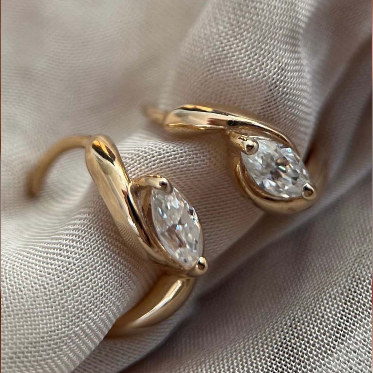 Marquise Moissanite Huggie Hoop Earrings | 18K Gold Plated 925 Silver - Image 3