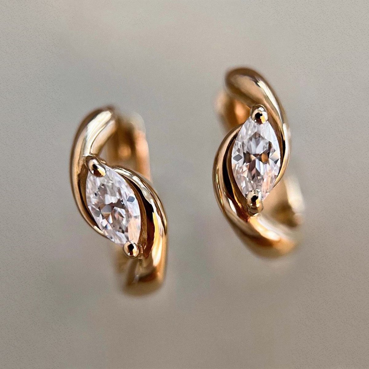 Marquise Moissanite Huggie Hoop Earrings | 18K Gold Plated 925 Silver - Image 4