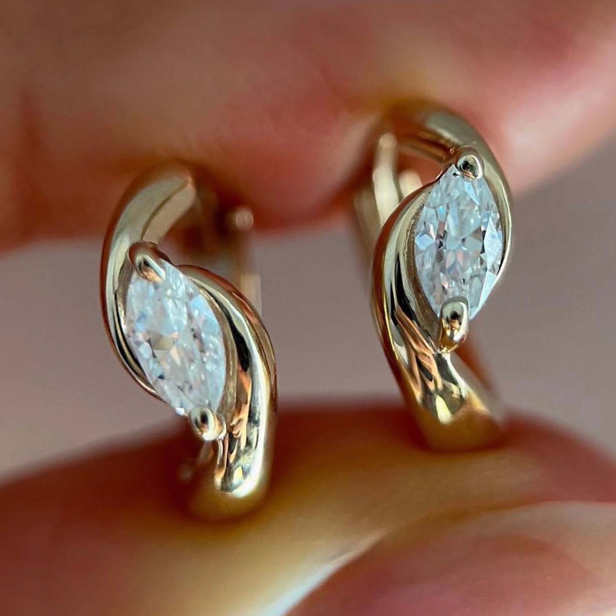 Marquise Moissanite Huggie Hoop Earrings | 18K Gold Plated 925 Silver - Image 5