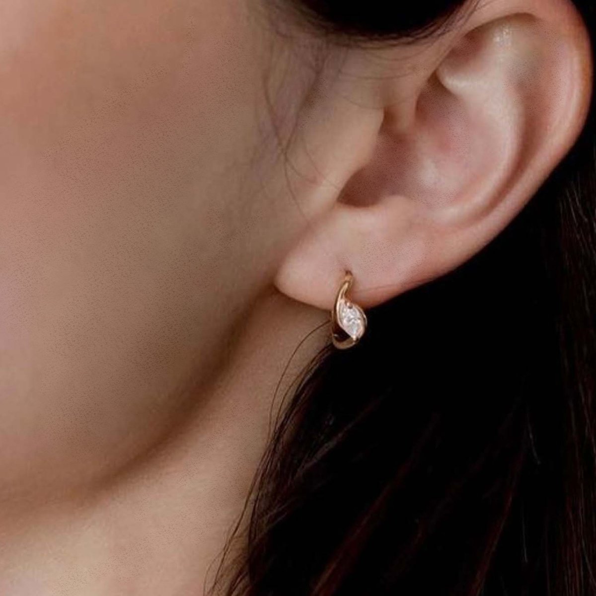 Marquise Moissanite Huggie Hoop Earrings | 18K Gold Plated 925 Silver - Image 6