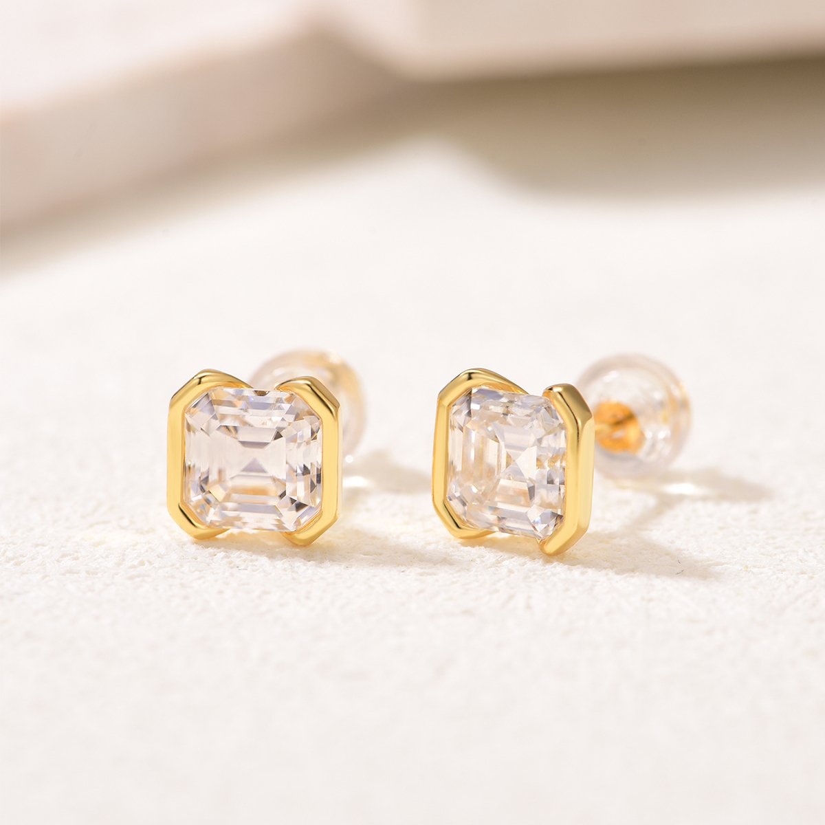 2ct Asscher-Cut Moissanite Bezel Stud Earrings - Image 3