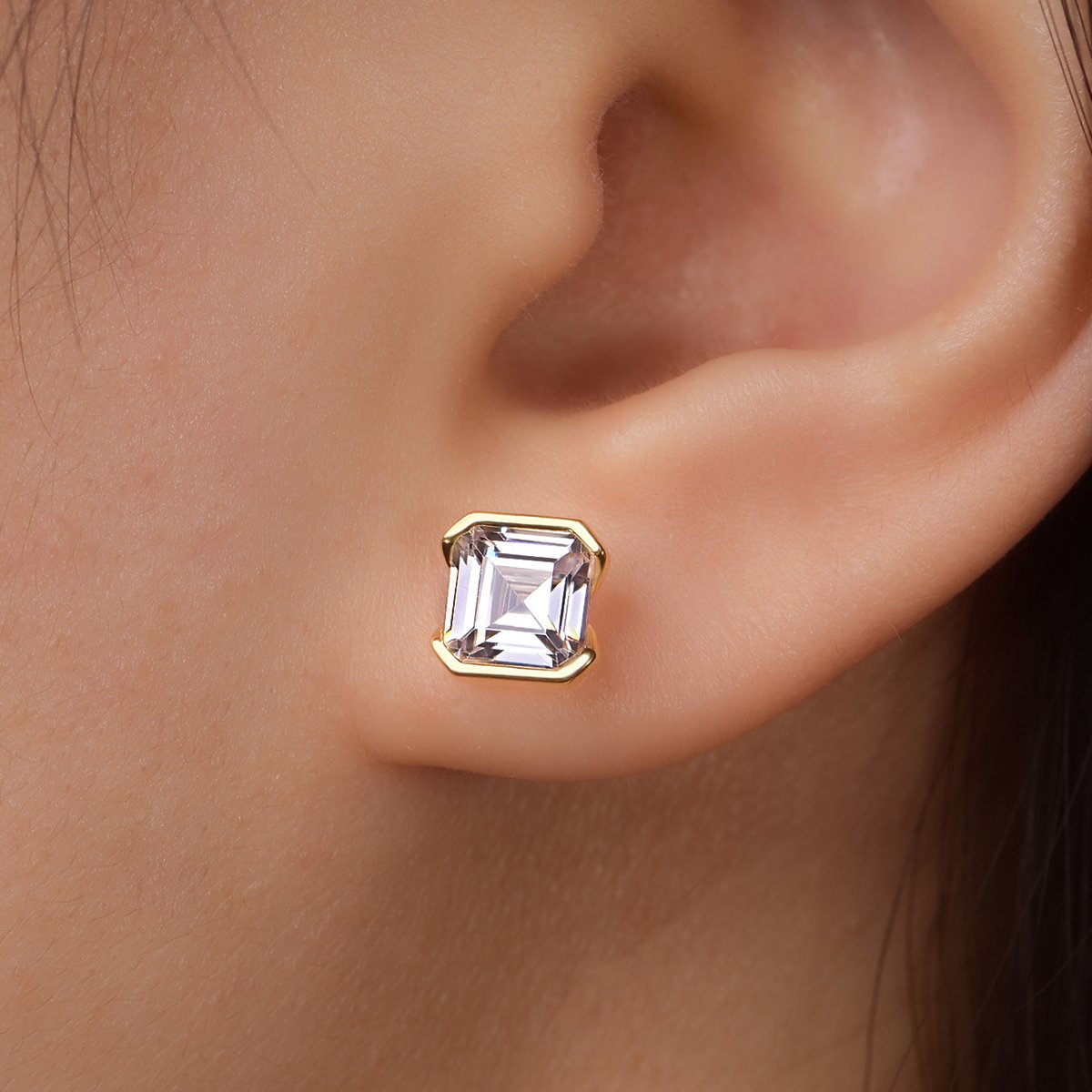 2ct Asscher-Cut Moissanite Bezel Stud Earrings - Image 5