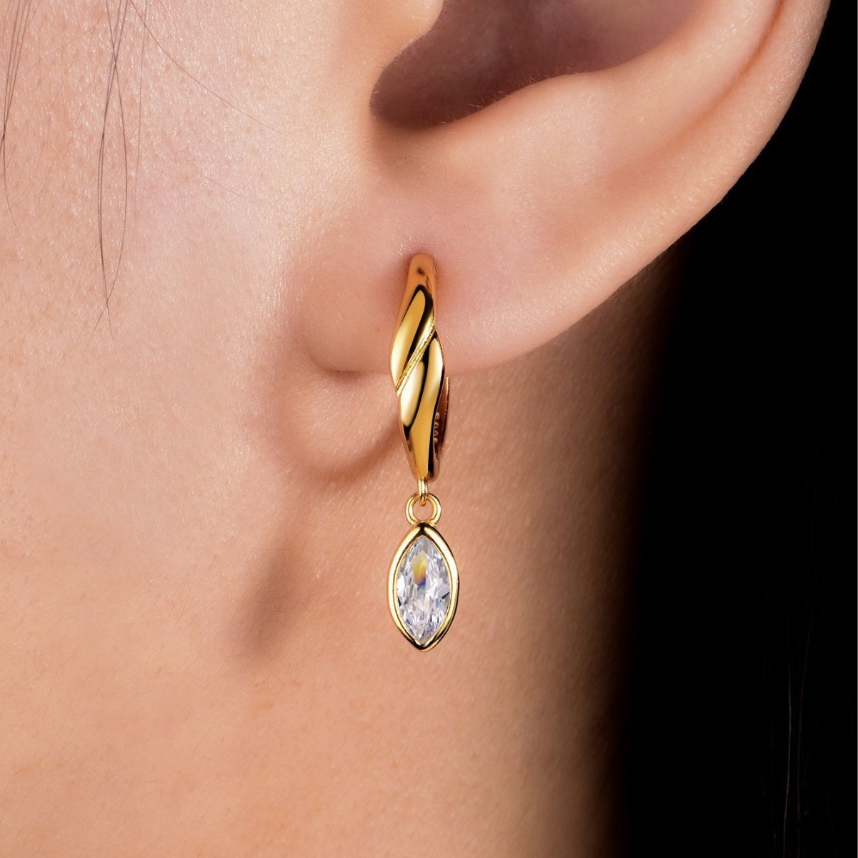 Marquise Moissanite Bezel Huggie Drop Earrings - Image 4