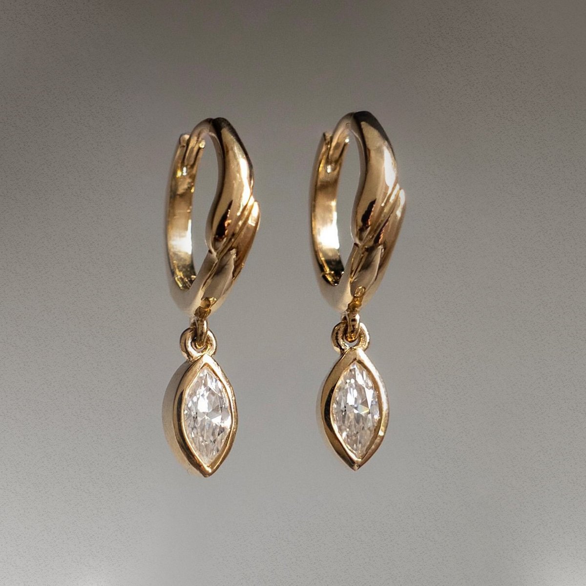 Marquise Moissanite Bezel Huggie Drop Earrings - Image 5