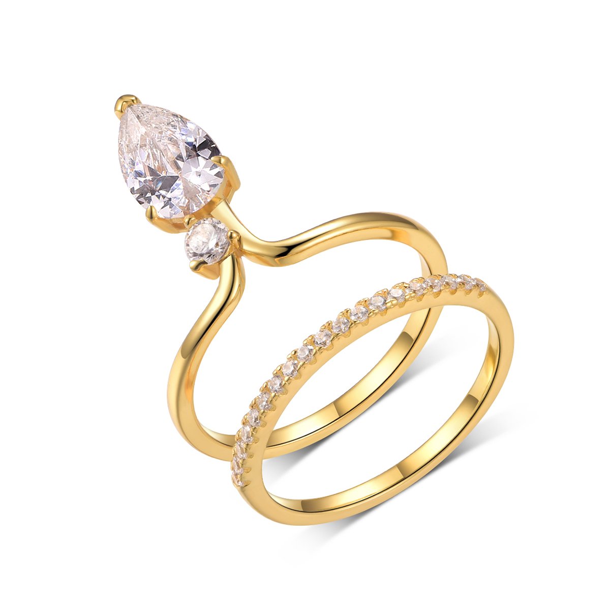 Pear Moissanite Contour Bridal Stacking Ring Set | 1.5ct DEW Pave Band