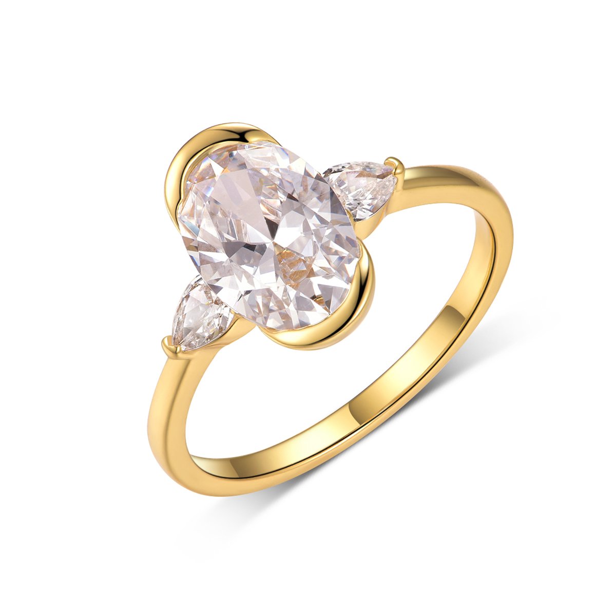 2.5ct Oval Moissanite Pear-Accent Bezel Ring