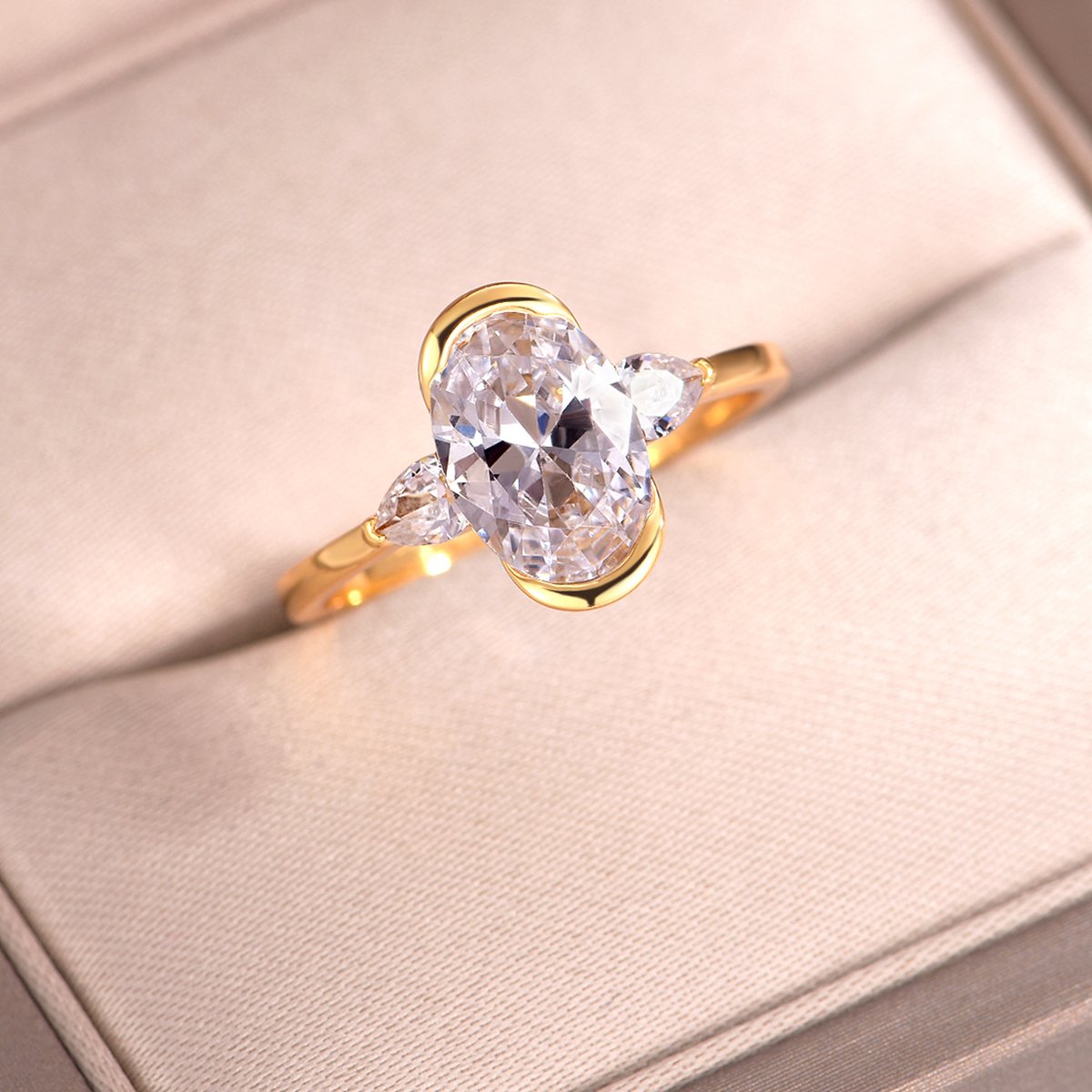 2.5ct Oval Moissanite Pear-Accent Bezel Ring - Image 4