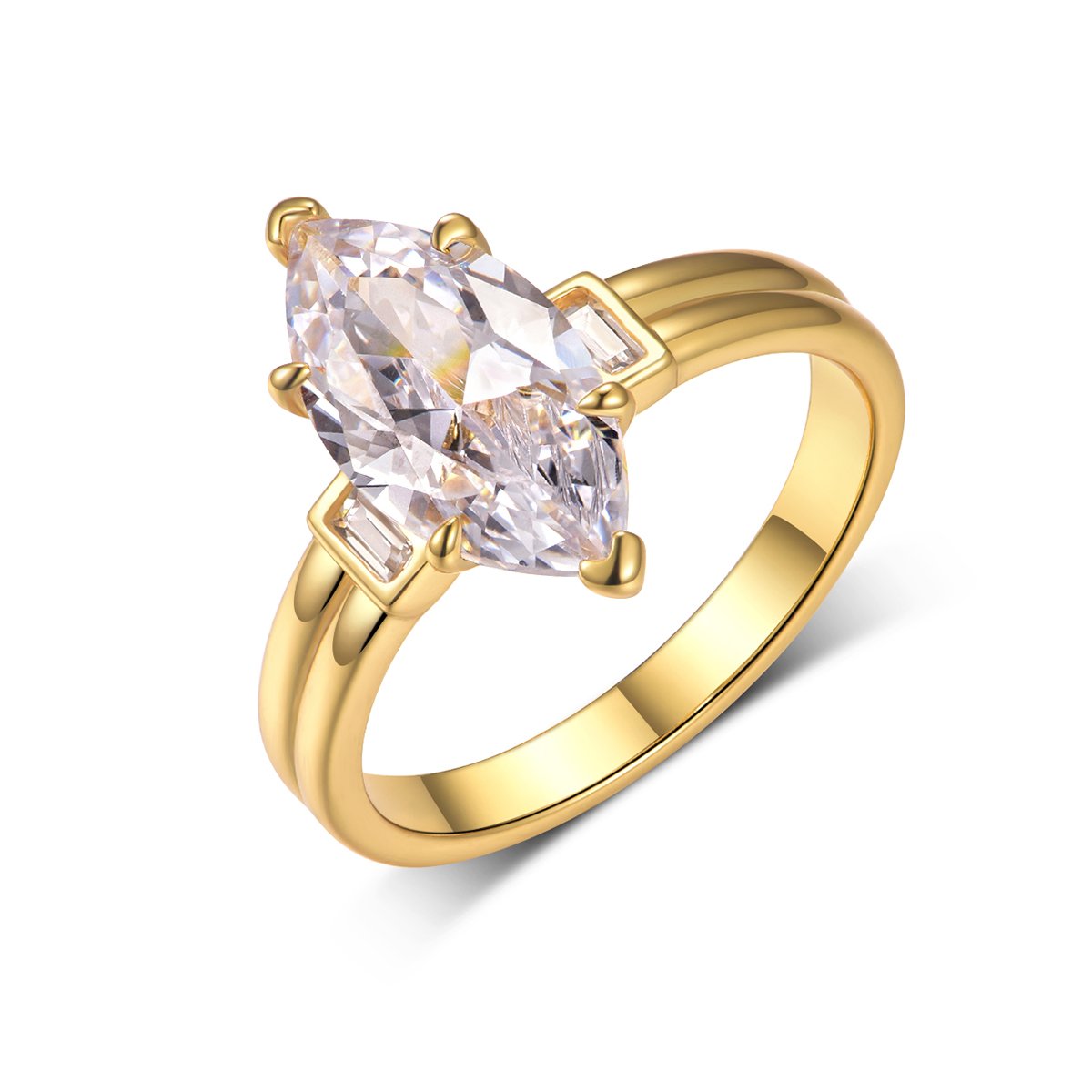 Marquise Moissanite Solitaire with Baguette Accents