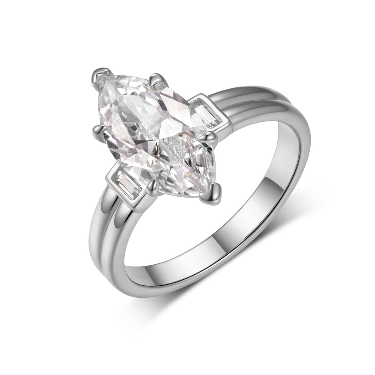 Marquise Moissanite Solitaire with Baguette Accents - Image 2