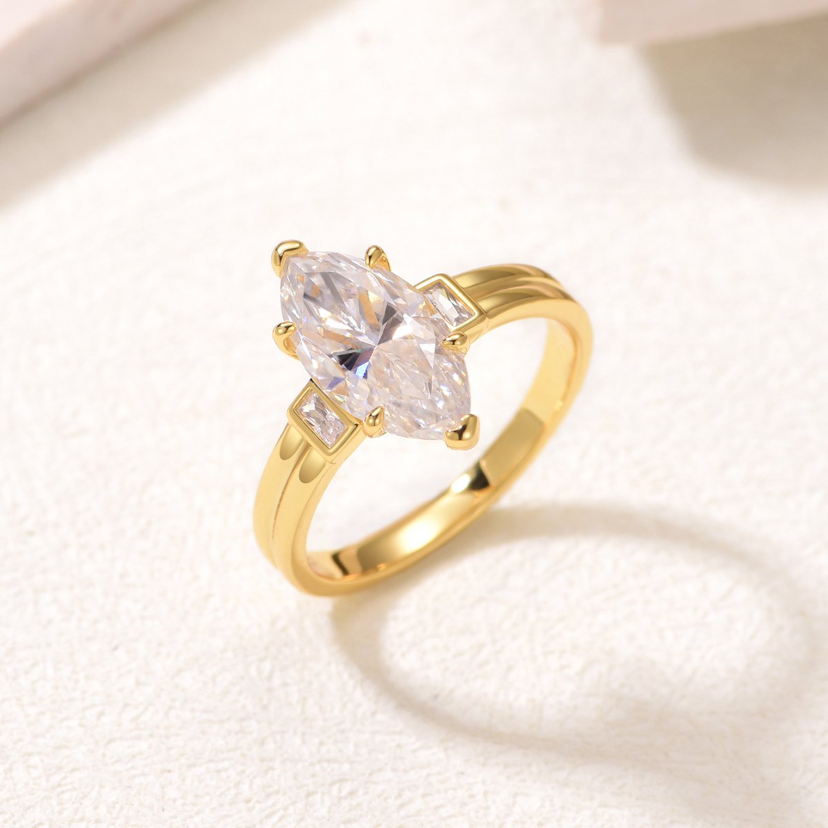 Marquise Moissanite Solitaire with Baguette Accents - Image 3