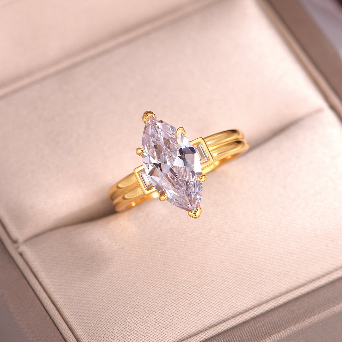 Marquise Moissanite Solitaire with Baguette Accents - Image 4