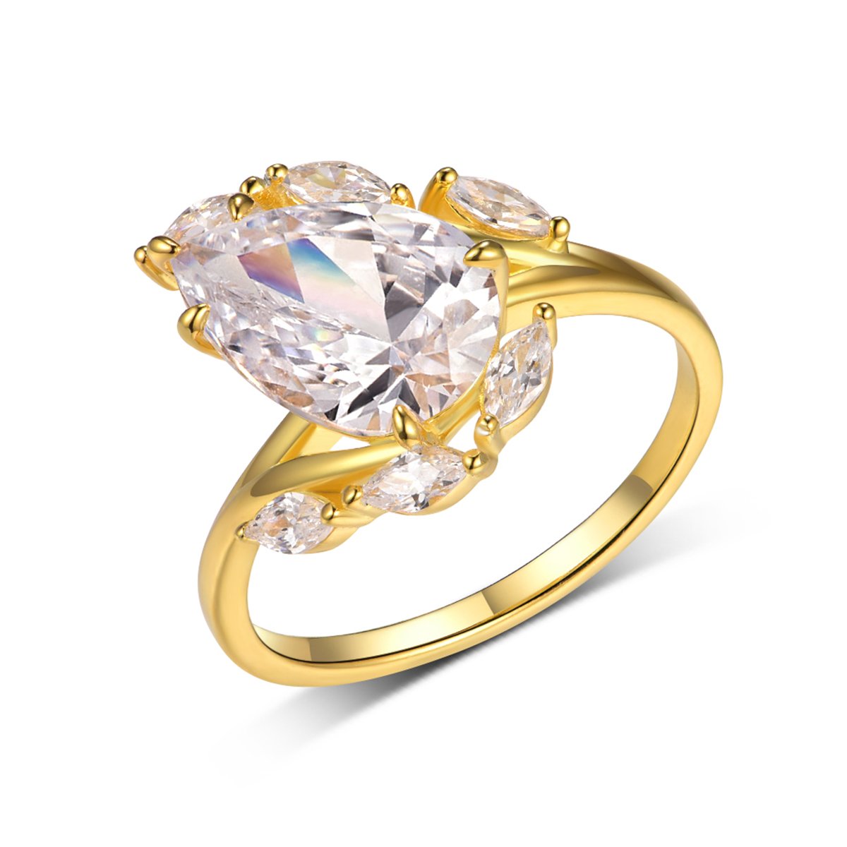 Oval-Cut Moissanite Ring with Marquise Vine Accents