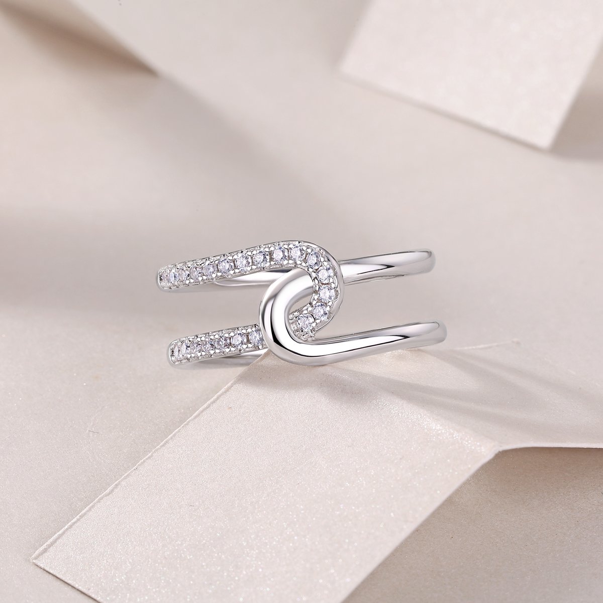 Knotted Double-Band Pavé Moissanite Ring - Image 5