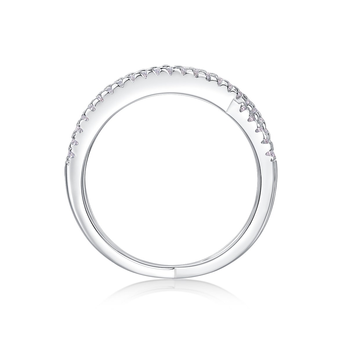 Moissanite Pavé Crossover Orbit Ring | White Gold Plated Sterling Silver - Image 2