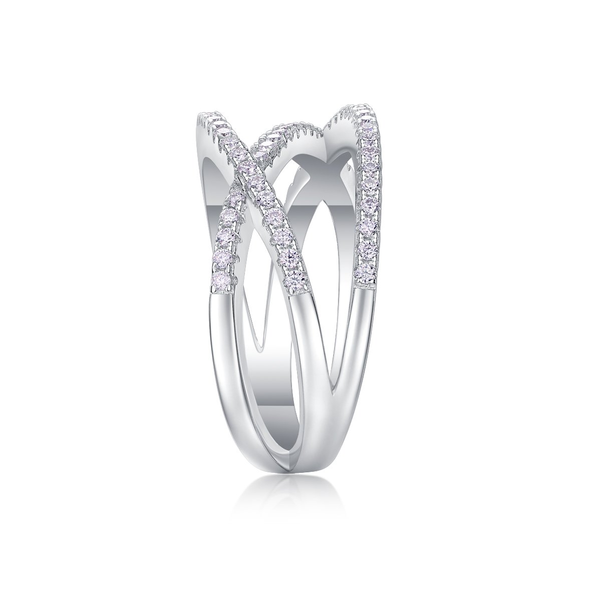 Moissanite Pavé Crossover Orbit Ring | White Gold Plated Sterling Silver - Image 3