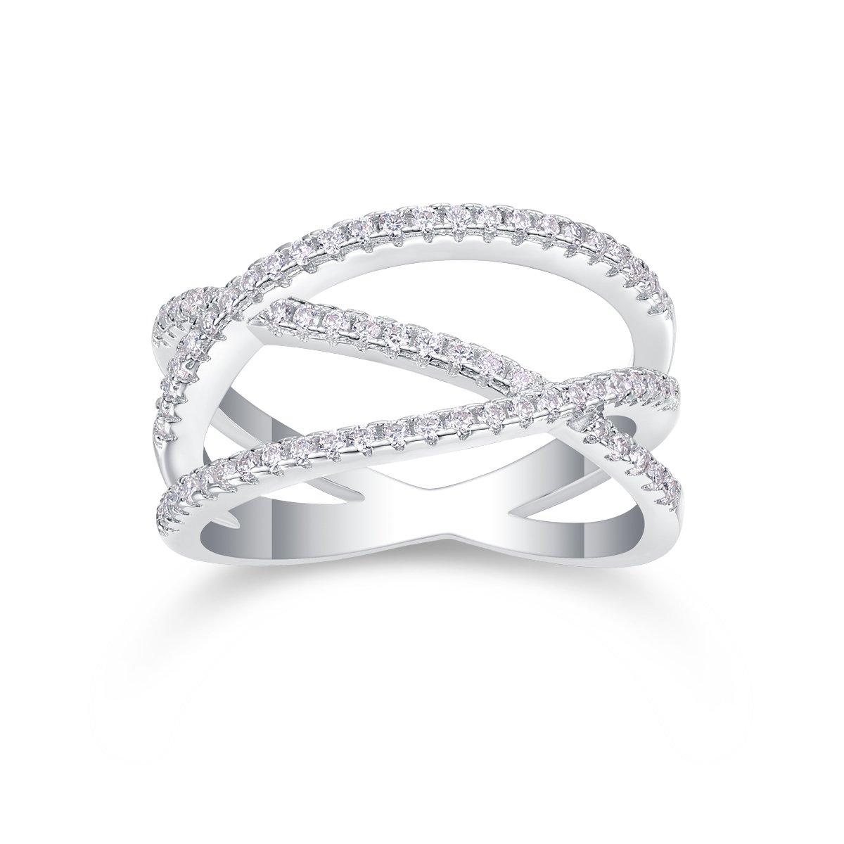 Moissanite Pavé Crossover Orbit Ring | White Gold Plated Sterling Silver - Image 4