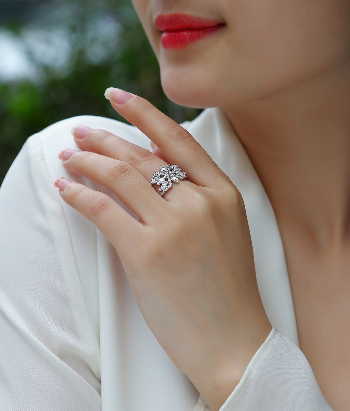 Leaf-Spray Moissanite Pavé Statement Ring - Image 6