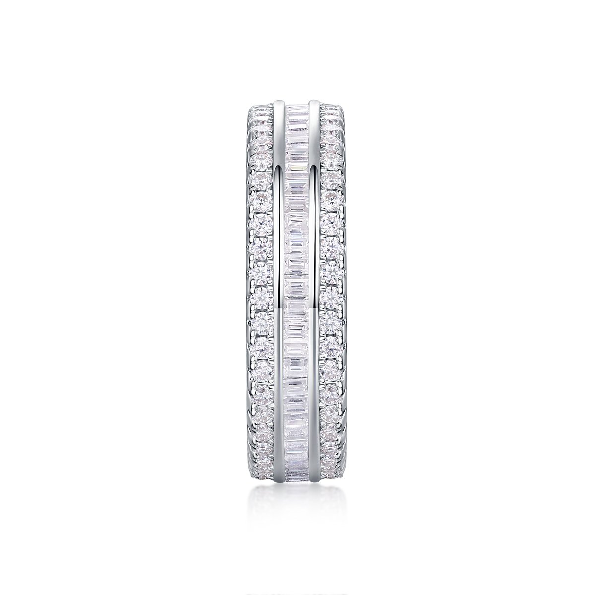 Baguette & Pave Full Eternity Moissanite Ring | 18K White Gold Plated 925 Silver - Image 3