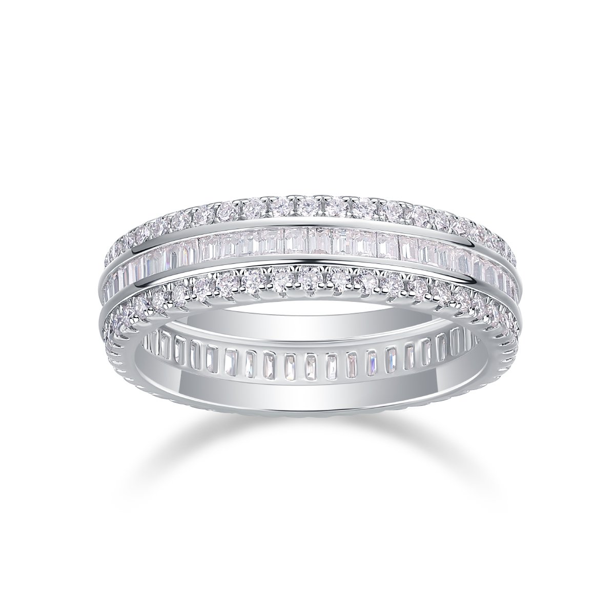 Baguette & Pave Full Eternity Moissanite Ring | 18K White Gold Plated 925 Silver - Image 4