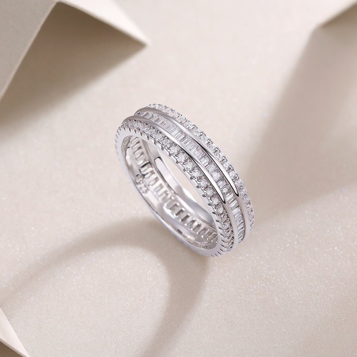 Baguette & Pave Full Eternity Moissanite Ring | 18K White Gold Plated 925 Silver - Image 5