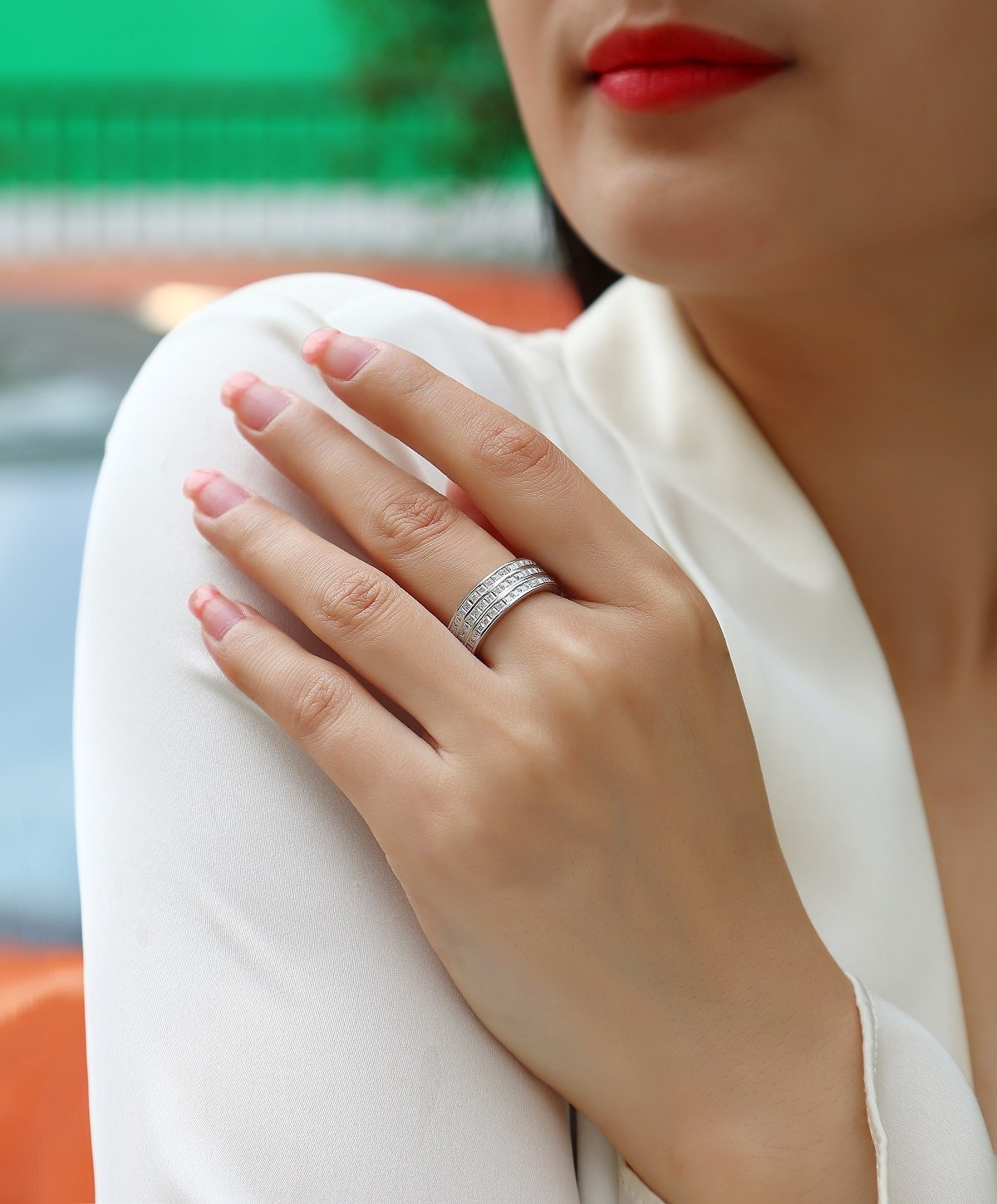 Double-Row Princess-Cut Moissanite Eternity Ring in 925 Sterling Silver - Image 8
