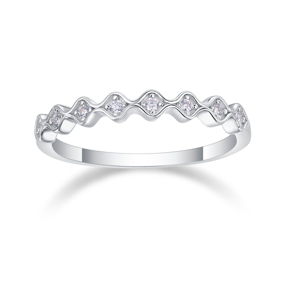 Moissanite Wave Stackable Band Ring | 925 Silver, White Gold Plated - alternate view