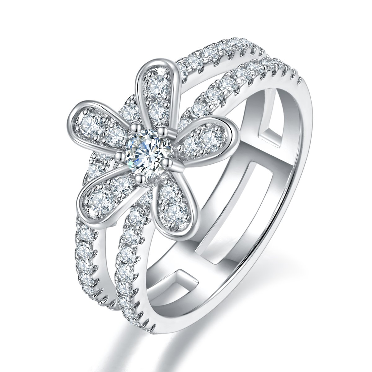 Moissanite Daisy Flower Split-Shank Ring