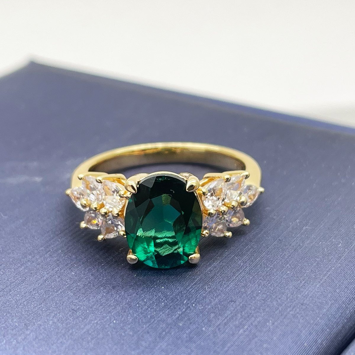 Oval Moissanite Ring – 3ct DEW Yellow Gold with Marquise & Pear Accents - Image 3