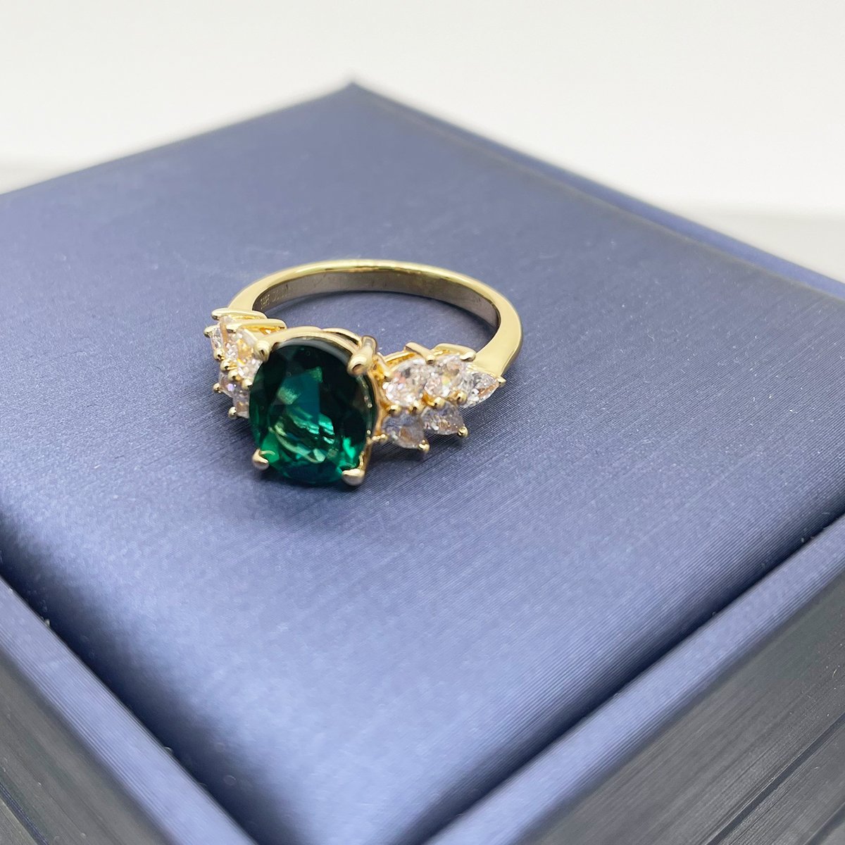 Oval Moissanite Ring – 3ct DEW Yellow Gold with Marquise & Pear Accents - Image 5