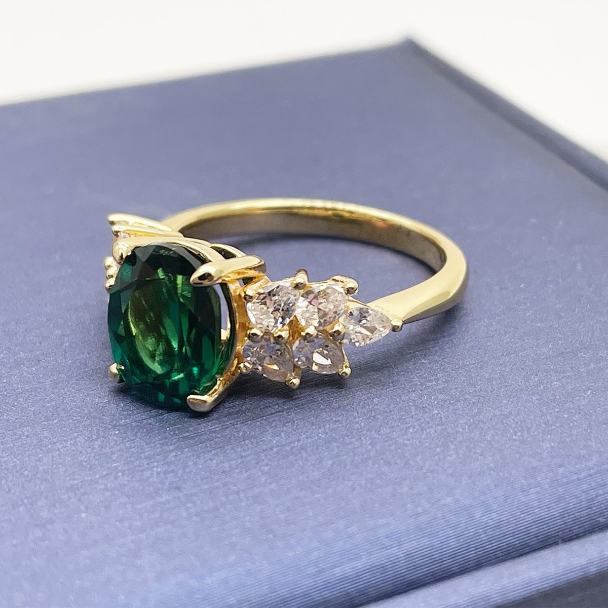 Oval Moissanite Ring – 3ct DEW Yellow Gold with Marquise & Pear Accents - Image 7
