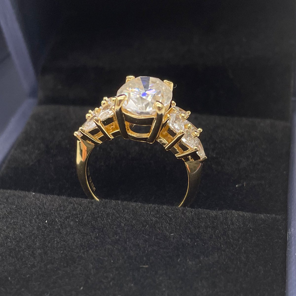 Oval Moissanite Ring – 3ct DEW Yellow Gold with Marquise & Pear Accents - Image 8