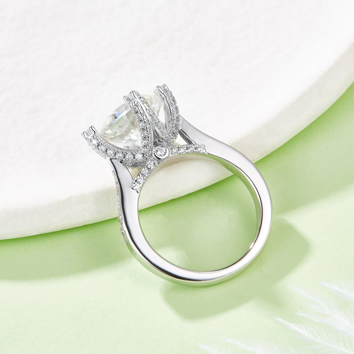 4 DEW Cushion-Cut Moissanite Solitaire Ring | Corner Accents & Pavé Shoulders - Image 3