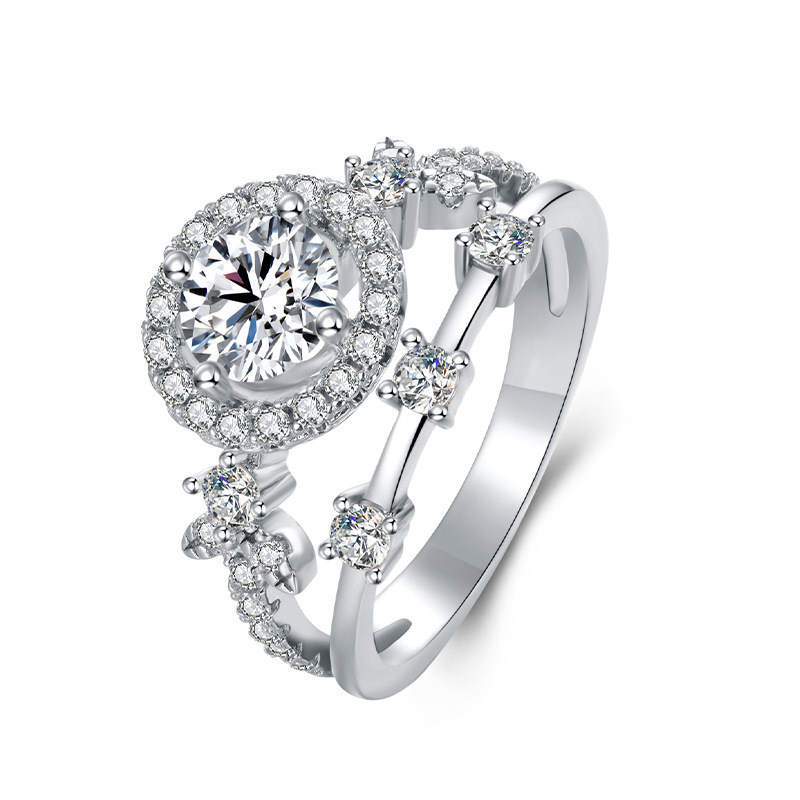 1ct Round Moissanite Halo Ring with Scattered Accents