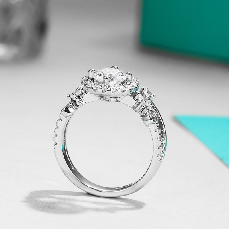 1ct Round Moissanite Halo Ring with Scattered Accents - Image 2