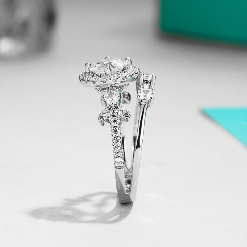 1ct Round Moissanite Halo Ring with Scattered Accents - Image 3