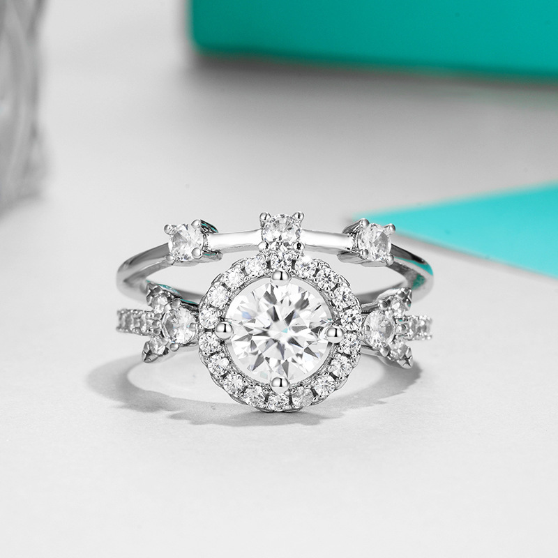 1ct Round Moissanite Halo Ring with Scattered Accents - Image 4