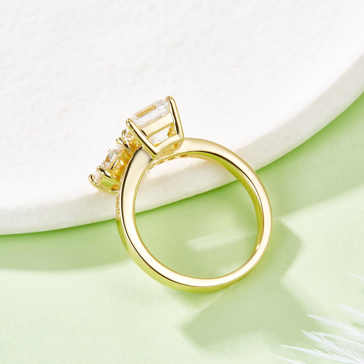 Toi et Moi Moissanite Ring – Round + Asscher 3ct DEW Yellow Gold - Image 3