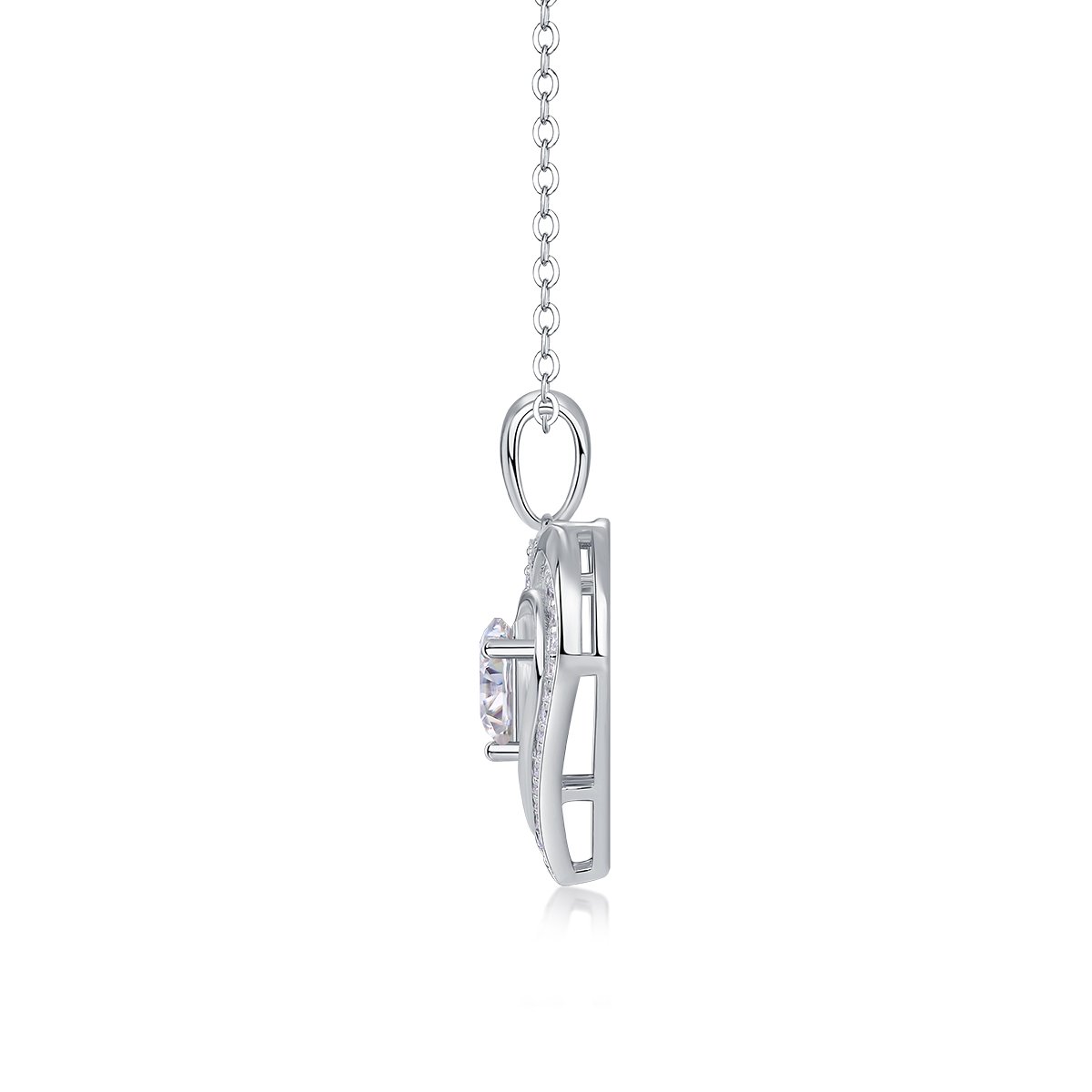 Moissanite Double Heart Necklace | 1ct DEW Round Center | Pavé Sterling Silver Pendant - Image 2