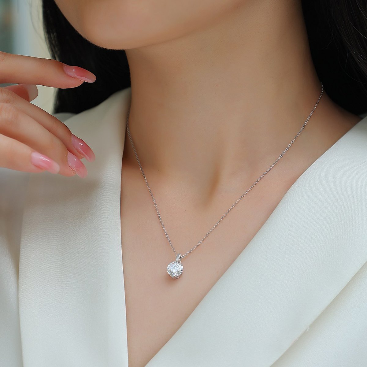 2ct Round Moissanite Solitaire Necklace in 18K White Gold - Image 5