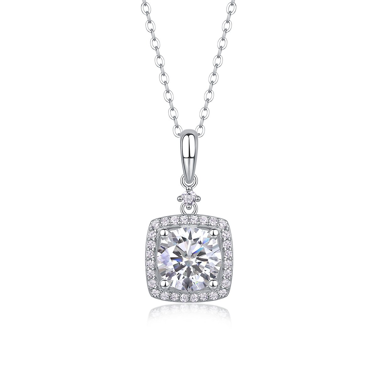 Moissanite Round Cushion Halo Pendant Necklace | 2ct DEW