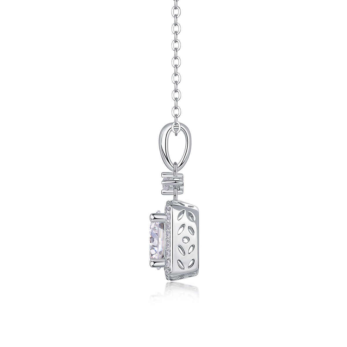 Moissanite Round Cushion Halo Pendant Necklace | 2ct DEW - Image 2
