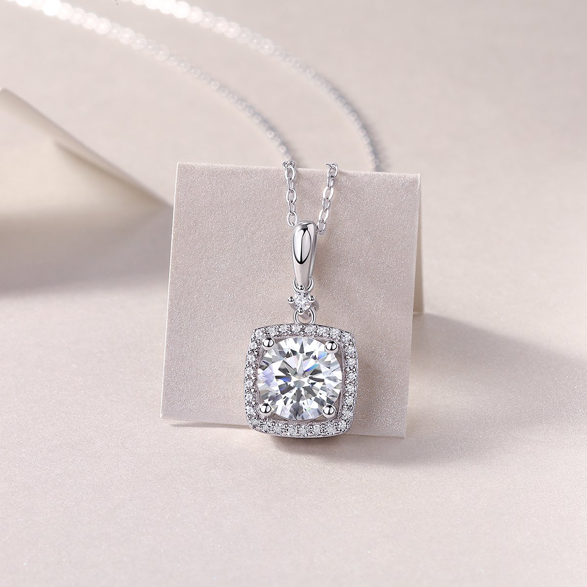 Moissanite Round Cushion Halo Pendant Necklace | 2ct DEW - Image 3